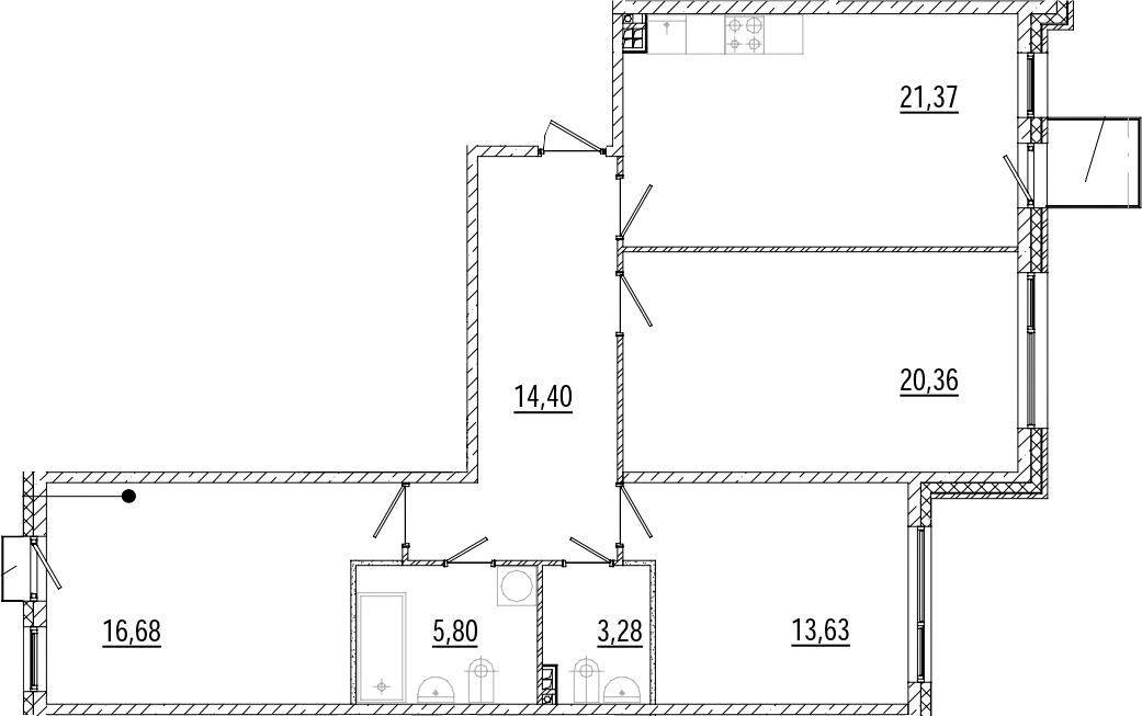 3-комнатная квартира 96.13 м², 3/9 эт., ЖК «Мануфактура James Beck»